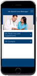 Mobile app displaying the health care management screen
