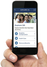VA New England mobile app shown on a mobile device